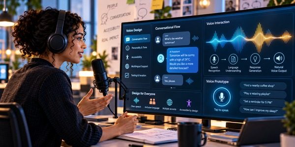 An AI voice interface designer designing voice interaction flows.